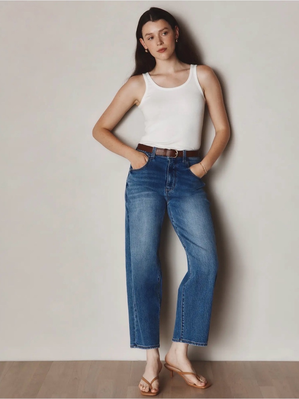 Quince Bella Stretch Barrel Jeans 25 x 28 High Rise  Relaxed Atlantic Blue Wash